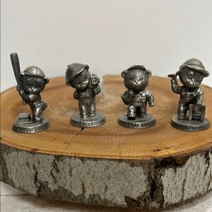 Vintage Avon Milestones Pewter Bear Figurine set. School, Report Crds, Hard Work